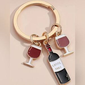 BAG CHARM Bottle of Wine and 2 Wine Glasses Keychain